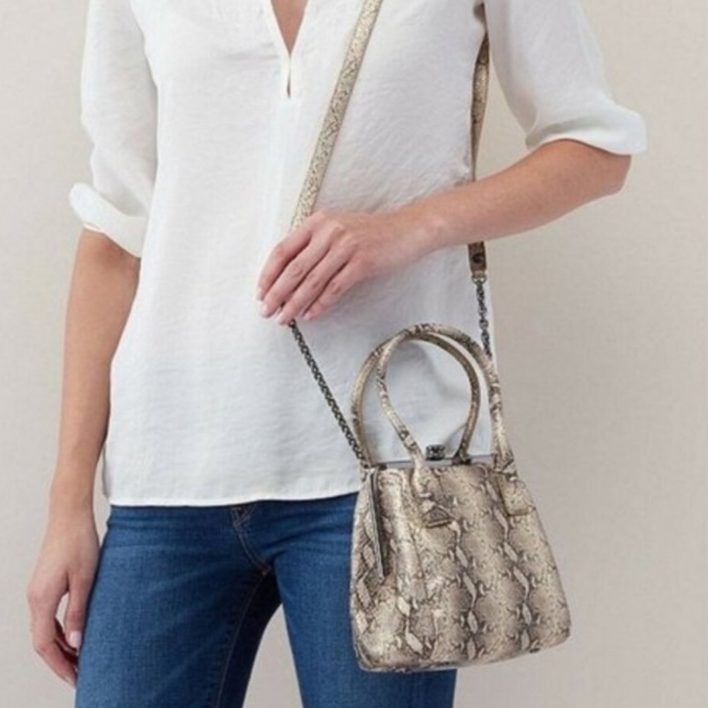 HOBO Ginger Glam One Snake Leather Crossbody Antique Hardware Kiss lock